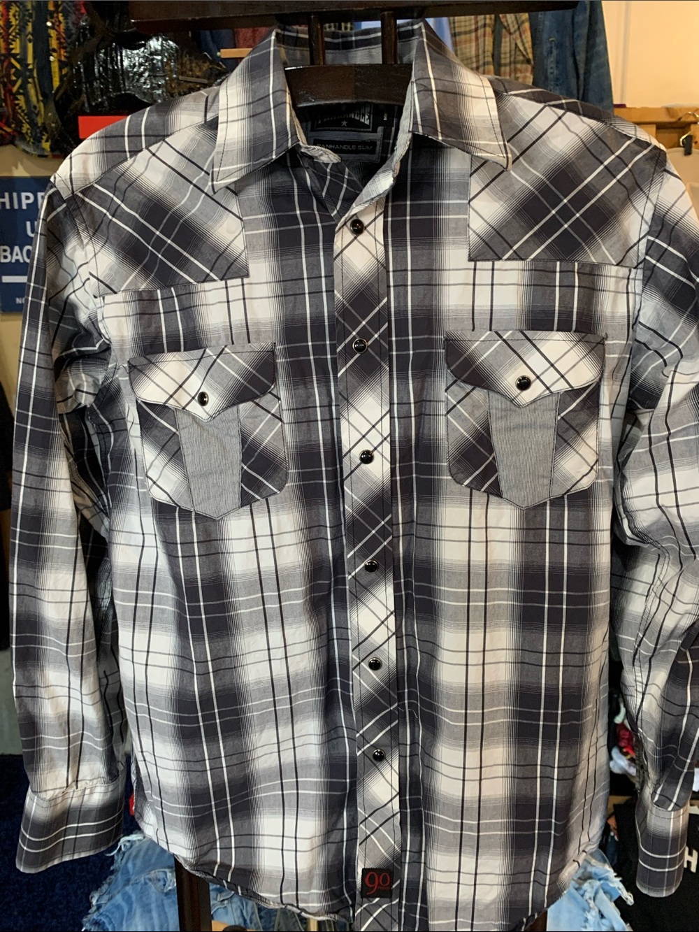 Men's Black & White Plaid Button-Up Shirt